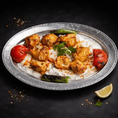 Куриный шашлык на баклажановом пюре